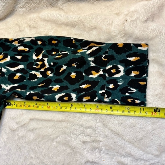Express Dress Small Olive Green Animal Print Black Mustard Cream Mini Faux Wrap - Picture 14 of 15